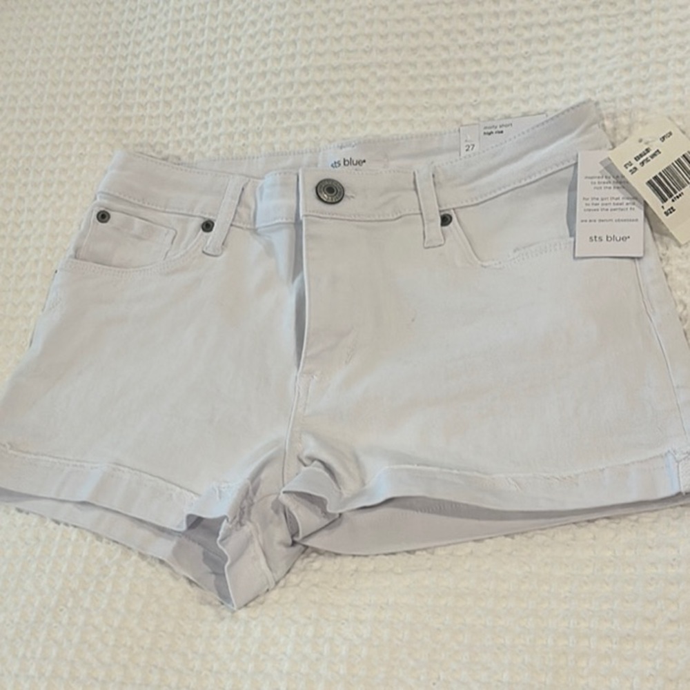 STS Blue White Jean Shorts Frayed Hem
